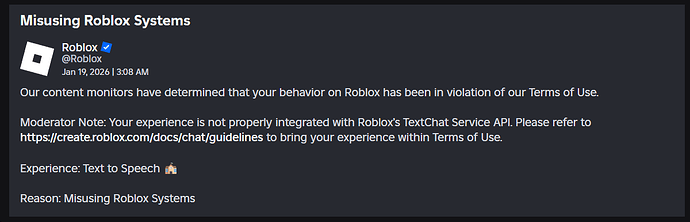 False Moderation: "Misusing Roblox Systems" - Platform Usage Support ...