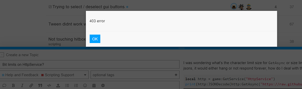 403, can't post threads at all - Forum Bugs - Developer Forum | Roblox