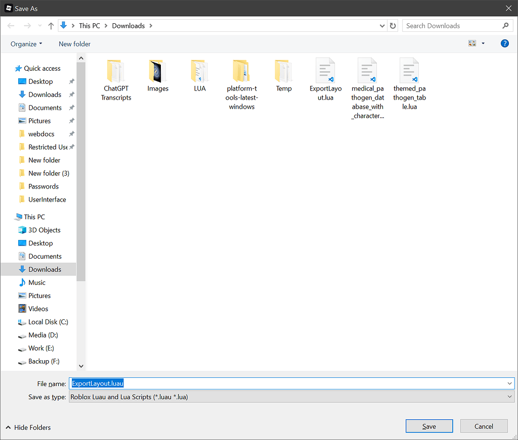 When saving a script to a file on the local computer, the file ...