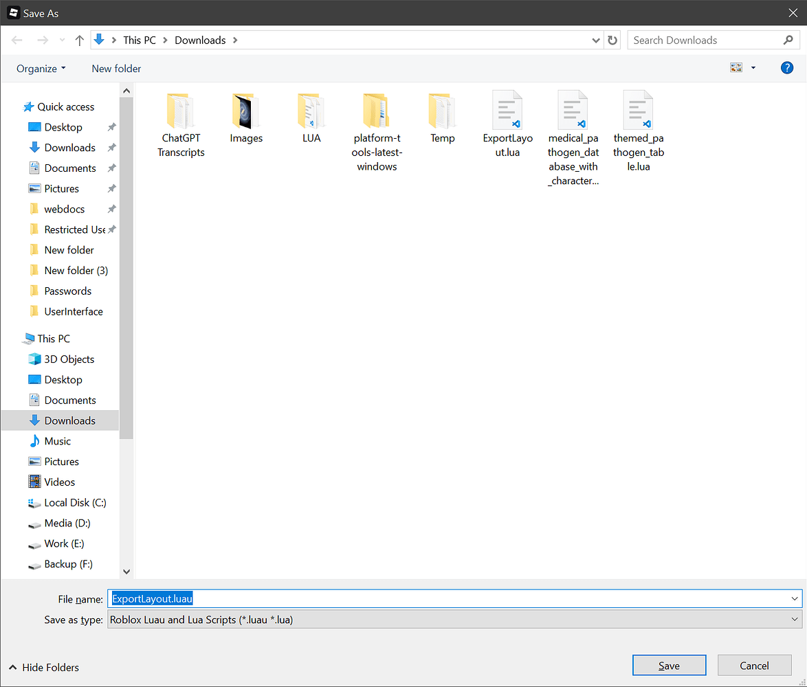 When saving a script to a file on the local computer, the file ...