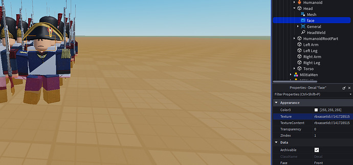 After clicking enter on the Texture property, it loads the face