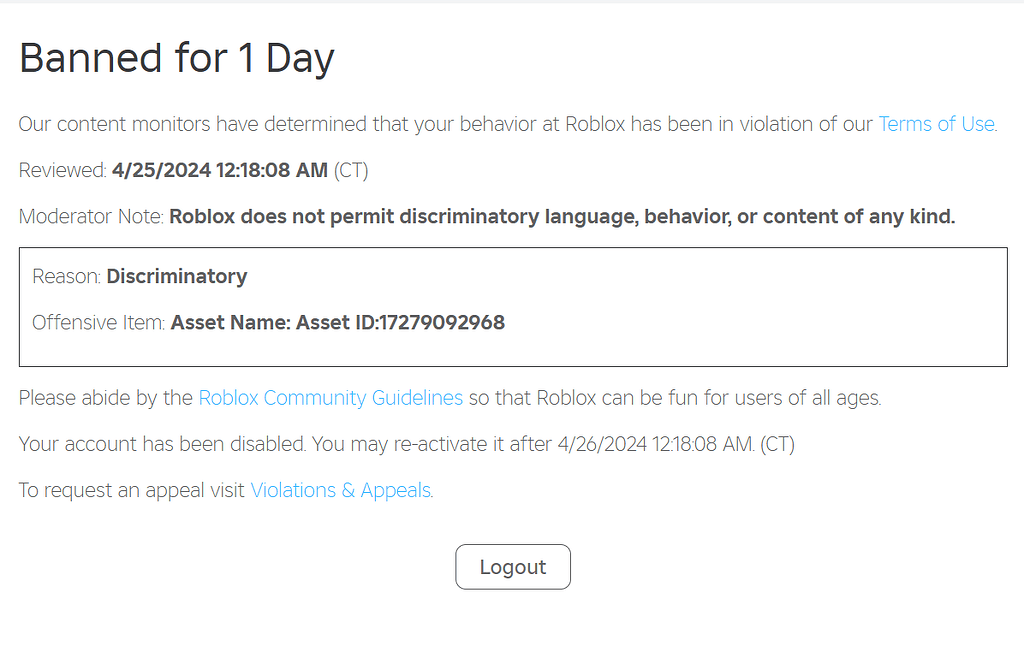 Unknown moderation issue - Catalog Asset Bugs - Developer Forum | Roblox