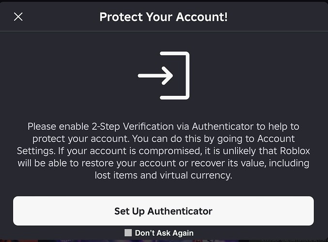 Add a “Don't Ask Again” Option to the protect your account pop-up