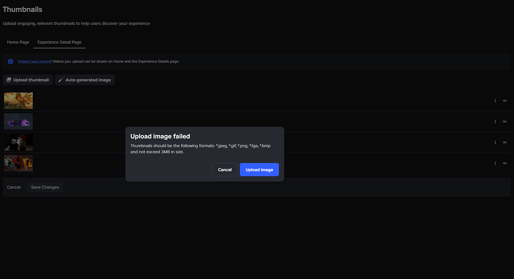 Cannot change experience detail thumbnail - Platform Usage Support ...