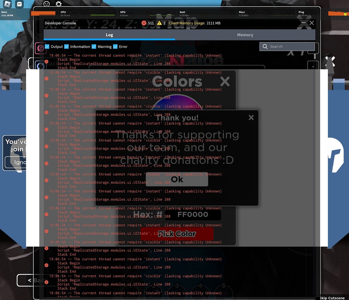 Engine error: The current thread cannot require '...' (lacking ...