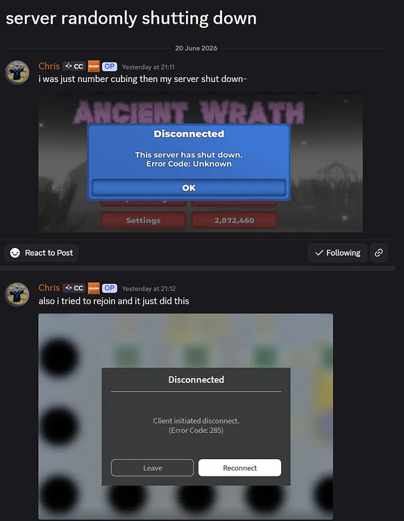 Servers shutting down for "Unknown" reason randomly - Engine Bugs ...