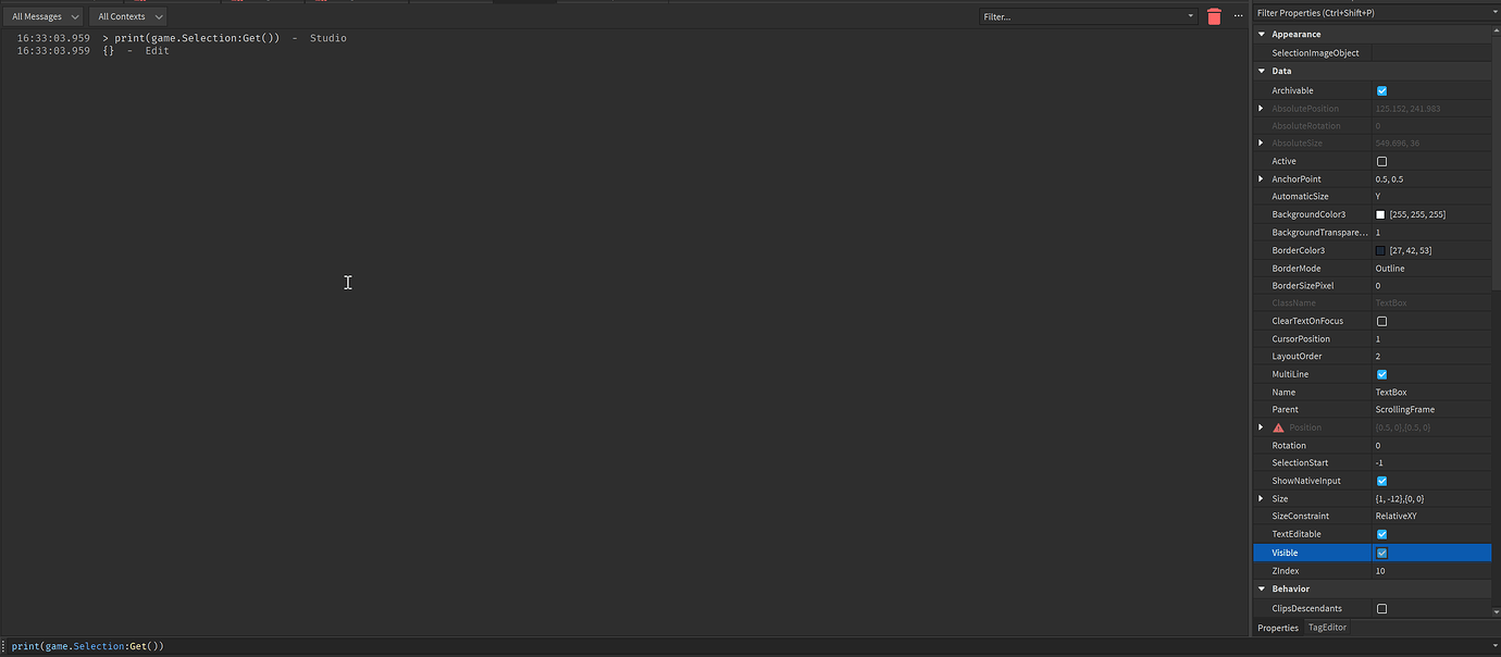Properties panel shows "phantom selection" - Studio Bugs - Developer ...