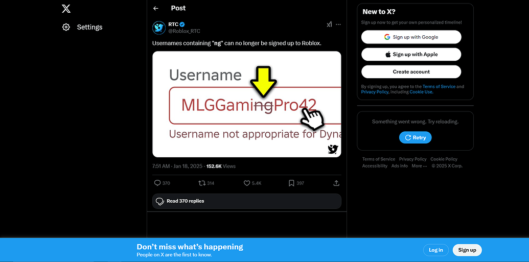 NG - Username not appropriate for Roblox - Roblox Application and