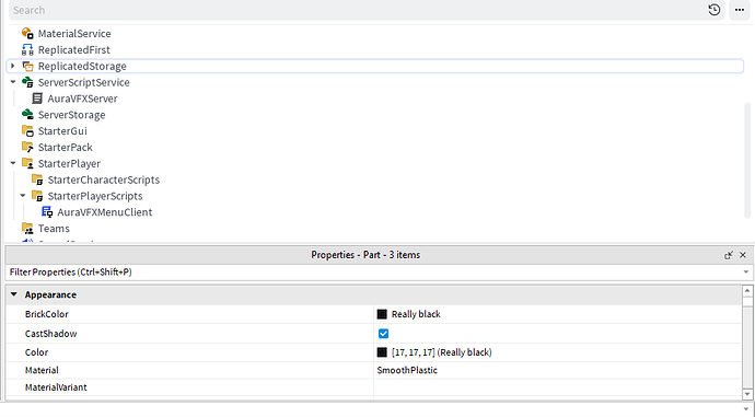 Scripts for the aura vfx menu system