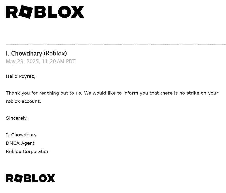 Roblox Sending False DMCA Takedowns Catalog Asset Bugs Developer 2 880x750 