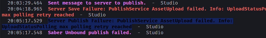 Failed publish Server Publish Failure: PublishService AssetUpload ...