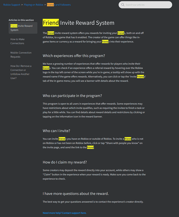Roblox Articles and Bug Report reasoning Incorrectly displays "Friends ...