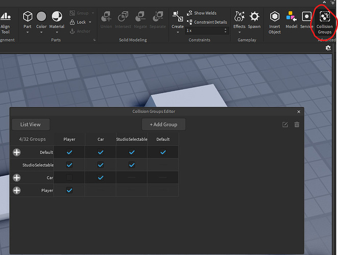 Collision Groups Button