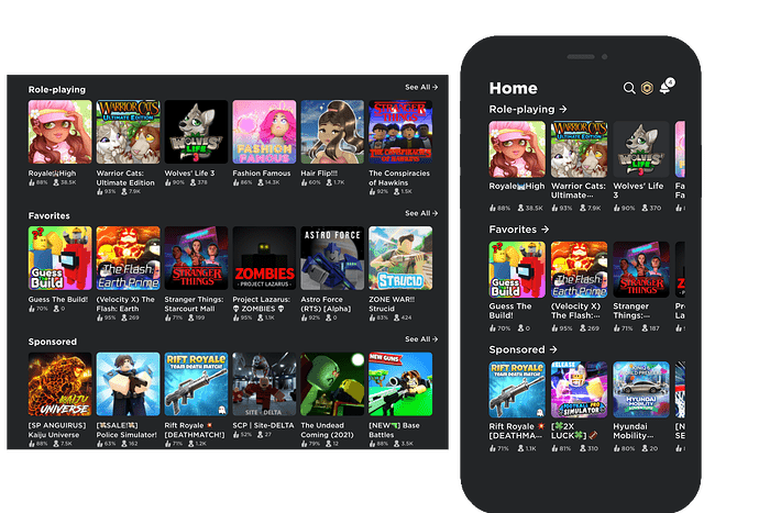 Two screenshots of the Home page showing where the new Sponsored sort will appear