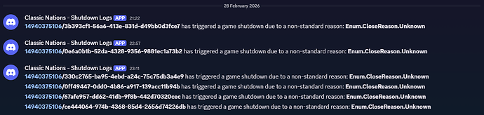 Servers are randomly shut down with error code 288 - Engine Bugs ...