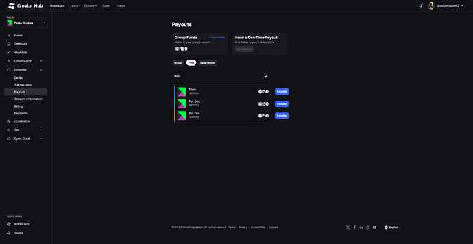 Group Fund Pots Page Concept