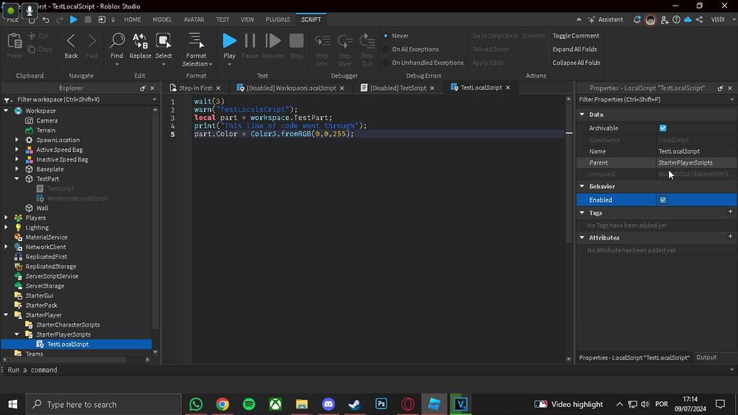LocalScripts placed in the Workspace do NOT work - Scripting Support ...