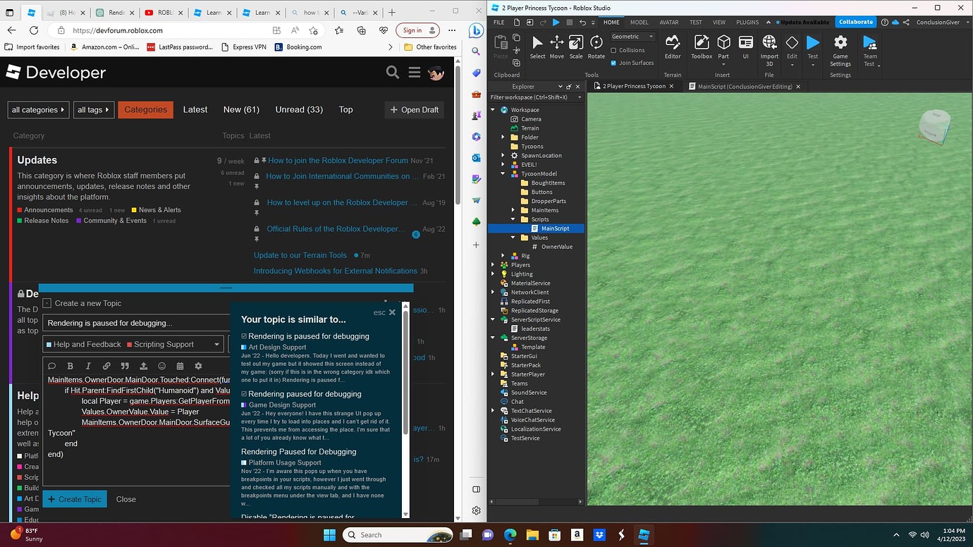 Rendering is paused for debugging - Scripting Support - Developer Forum ...