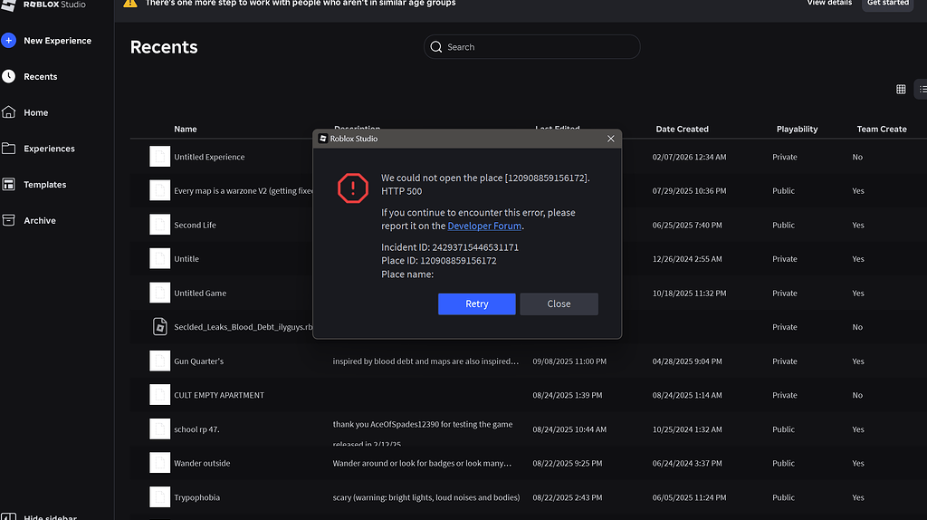 Roblox studio wont open my games and i get this error - Education ...