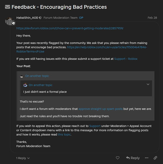 Improve Forum Moderation - Forum Features - Developer Forum | Roblox