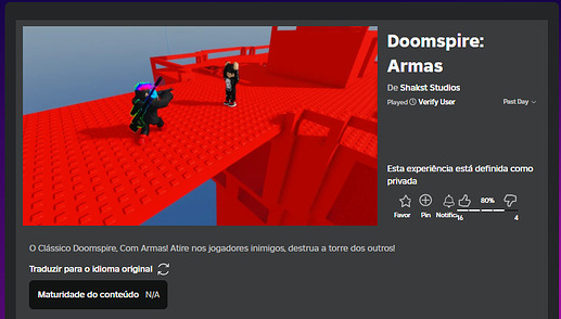 How it shows on my alt account: This experience is set to private (translation from portuguese to english)