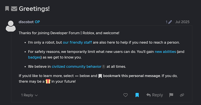 The message you're supposed to receive from discobot.
