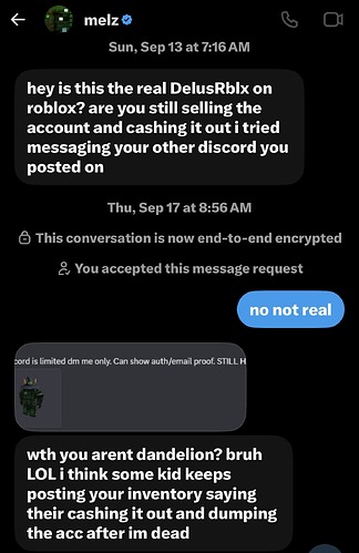 Screenshot of the account being advertised in Discord