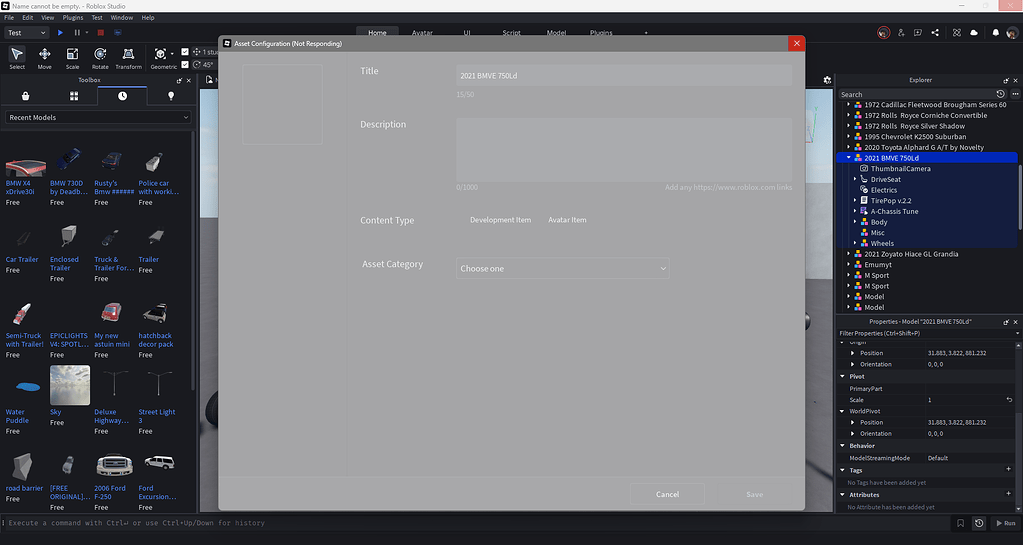 Asset Configuration Not Responding then after, Roblox Studio fully ...
