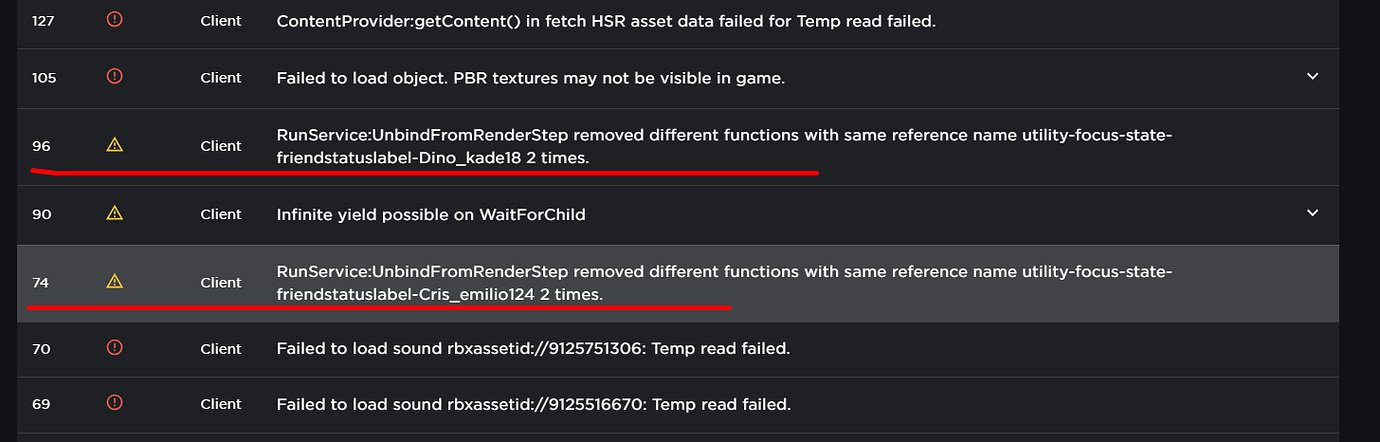 Unbind from renderstep warning - Engine Bugs - Developer Forum | Roblox