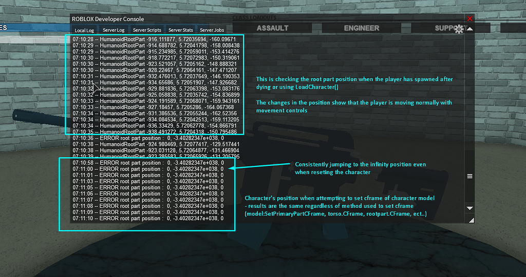 Character model teleporting to negative infinity position - Engine Bugs ...