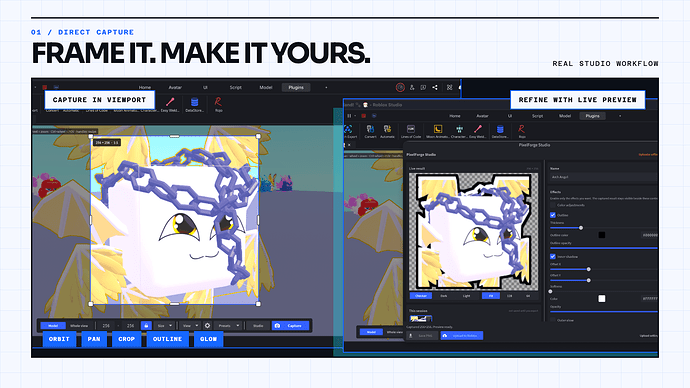 Capture in the viewport and refine with a live preview