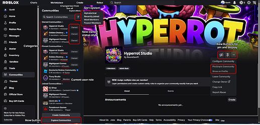 Community page (Highlighted Changes)