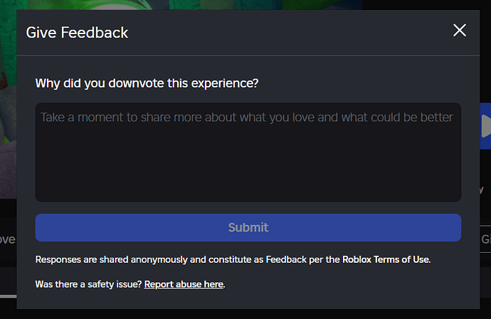 Voting Feedback Modal for games has a Report Abuse link that doesn
