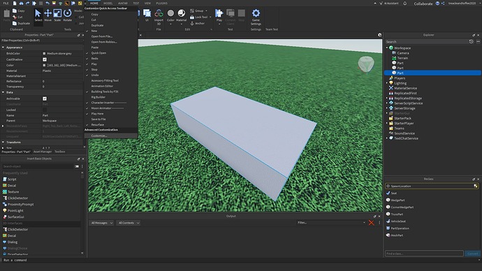 The customise dropdown open