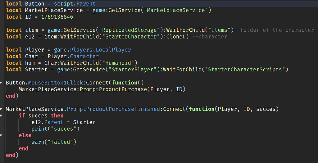 Purchase Developer product for a new character skin - Scripting Support ...