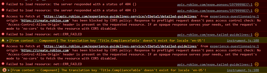 Experience Questionnaire Error - Website Bugs - Developer Forum | Roblox