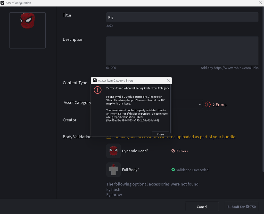 Can't upload dynamic head - Art Design Support - Developer Forum | Roblox