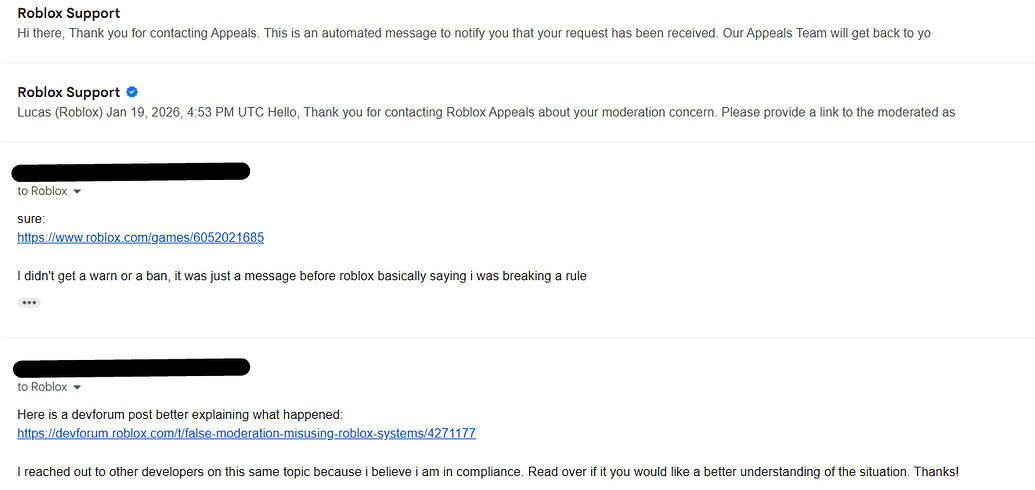 False Moderation: "Misusing Roblox Systems" - Platform Usage Support ...