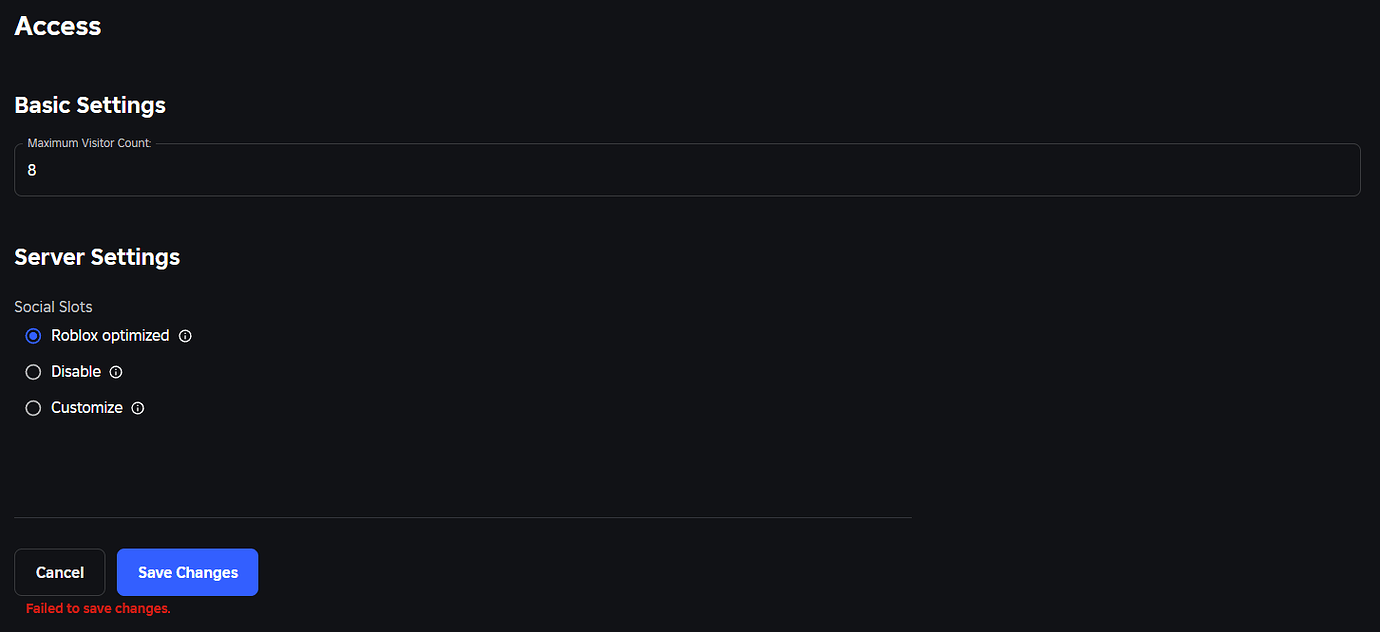 Roblox Studio: Unable to change max visitor count - Platform Usage ...