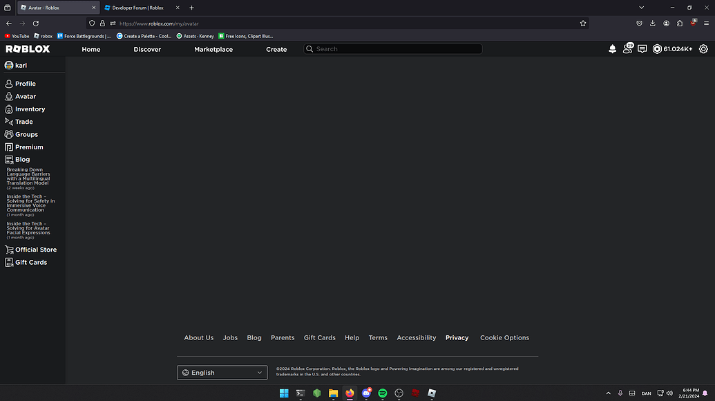 Avatar page is completely blank - Platform Usage Support - Developer ...