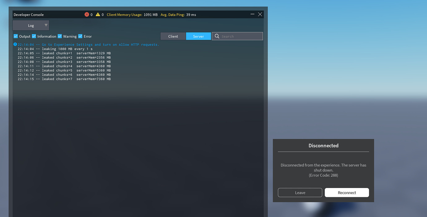 OutOfMemory server shutdowns should display a more specific disconnect ...