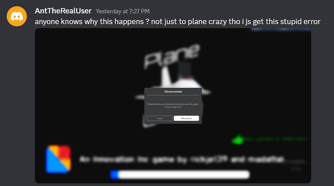 Error Code 277 constantly happening on a different roblox version