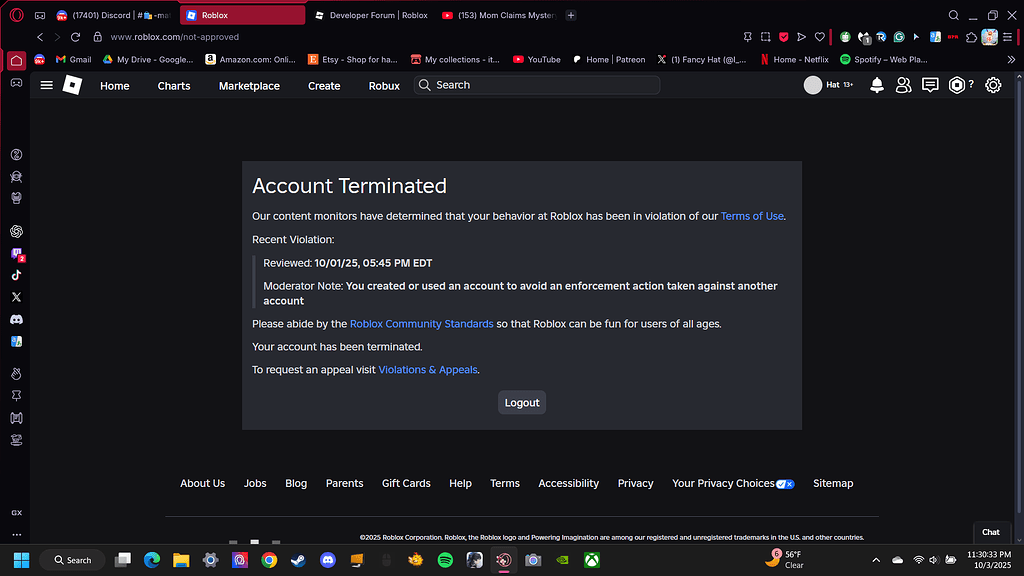 I came back from work to see again that my account was terminated for ...