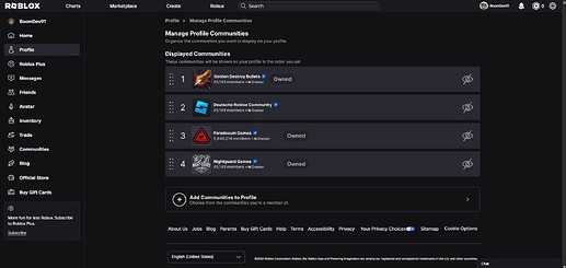 Manage Profile Communities Page