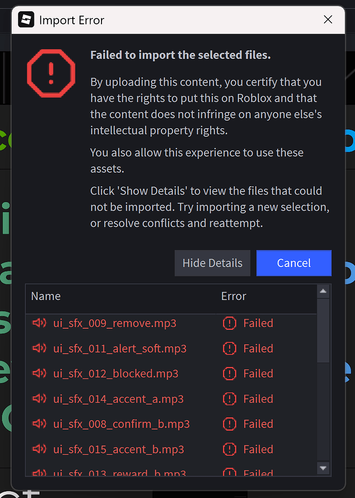 Unable to import audio on Roblox Studio - Studio Bugs - Developer Forum ...