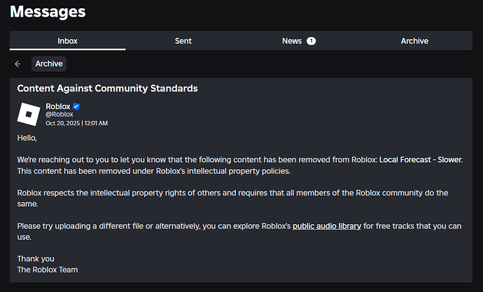 Audios taken down months later - Platform Usage Support