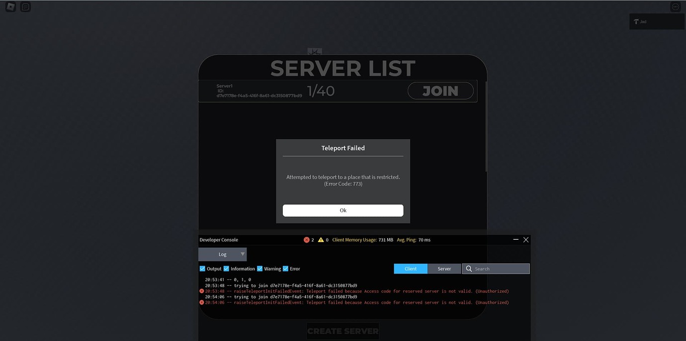 Attempt to teleport to a place is restricted - Scripting Support ...