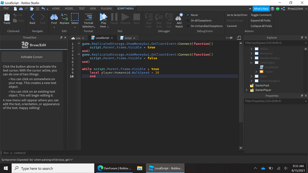 Why wont this work? - Scripting Support - Developer Forum | Roblox