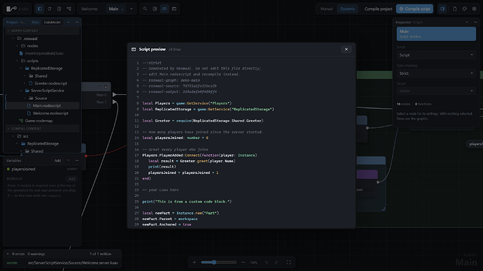 The compiled Luau preview over a graph
