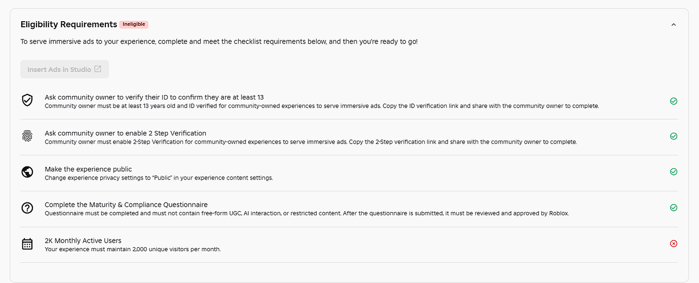 Ads Stuck on Ineligible - Engine Bugs - Developer Forum | Roblox